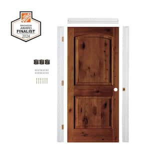 Ready-to-Assemble 30 in. x 80 in. Knotty Alder 2-Panel Left-Hand Arch Red Chestnut Stain Single Prehung Interior Door