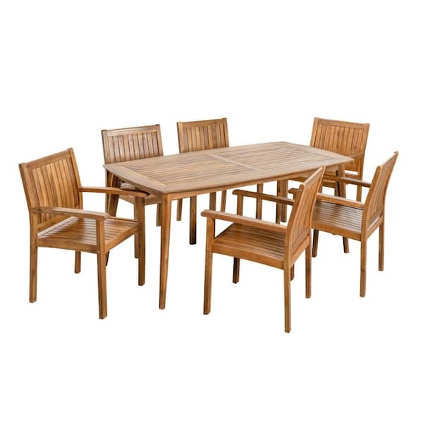 Karen Teak Brown 7-Piece Wood Outdoor Patio Dining Set