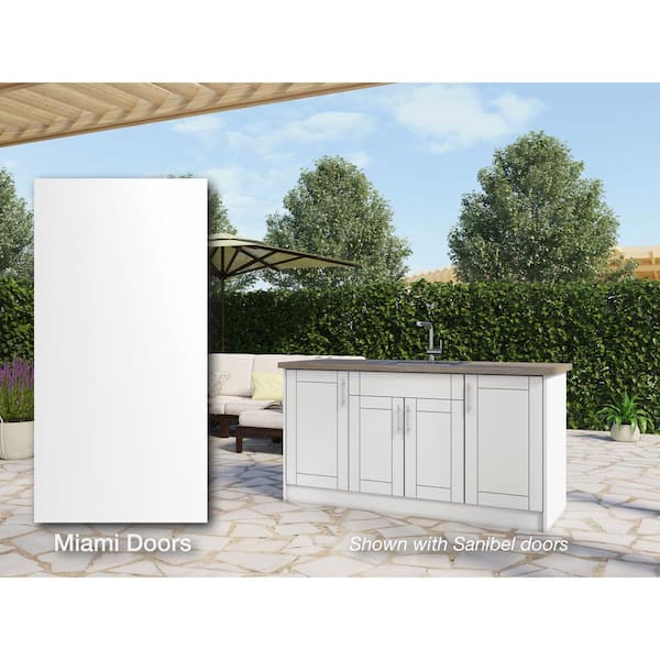 WeatherStrong Miami Shell White 13-Piece 67.25 in. x 34.5 in. x 25.5 in. Outdoor Kitchen Cabinet Island Set