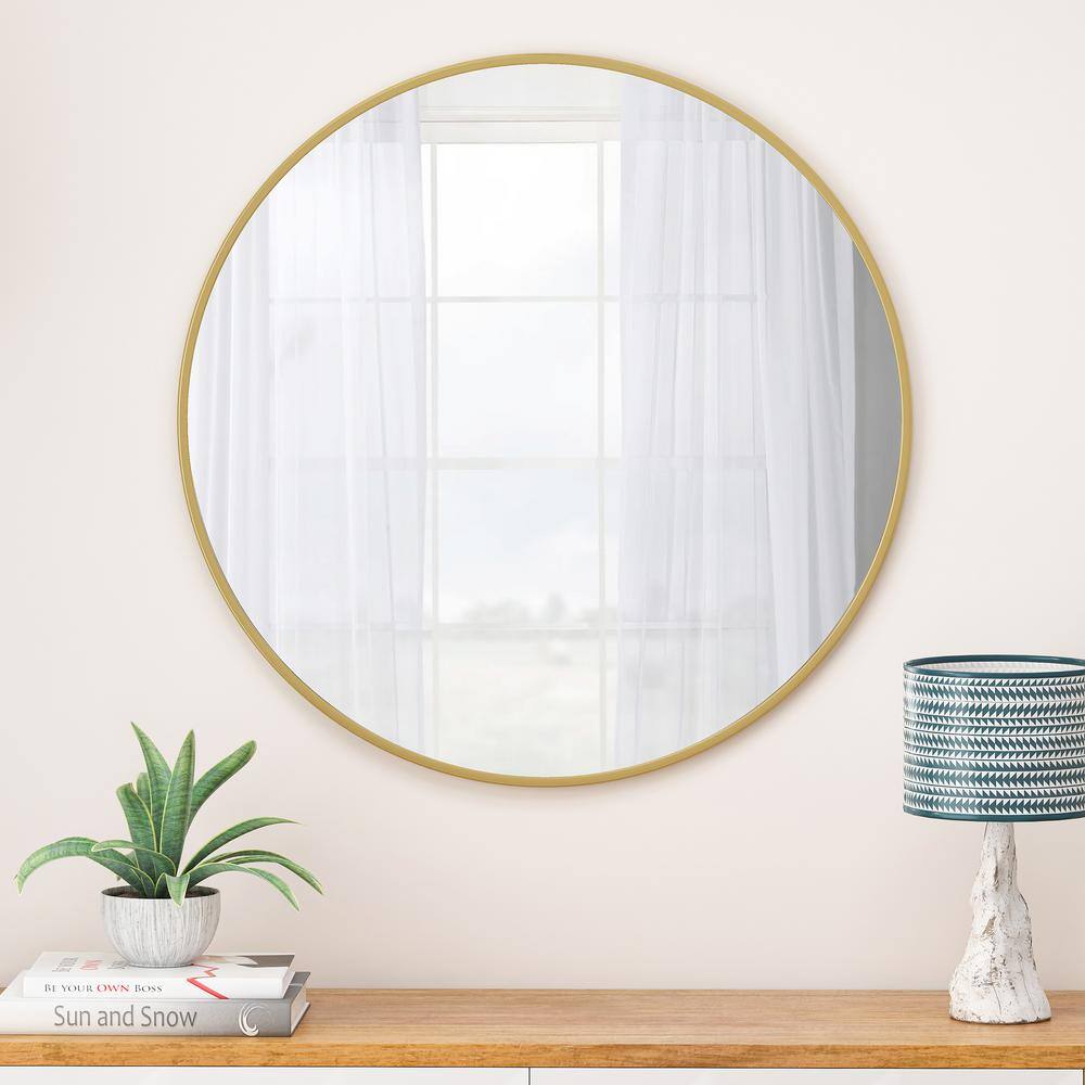 36 in. W. x 36 in. H Round Framed Wall Bathroom Vanity Mirror in Gold price history on PriceWatchPro