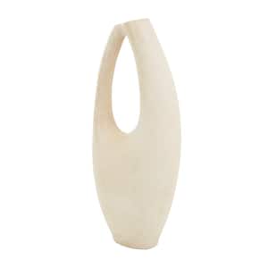 18 in. Beige Abstract Curved Paper Mache Decorative Vase with Handle