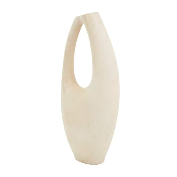 Litton Lane 18 in. Beige Abstract Curved Paper Mache Decorative Vase with Handle