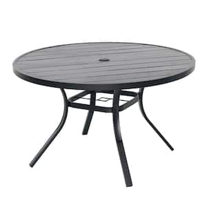 48" Black Round Metal Outdoor Dining Table