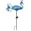 MUMTOP 9 in. Solar Glass Outdoor Bird Bath, Birdbath Small Birdfeeder with Peacock Metal Stake for Garden Yard Decor 3869832-A11
