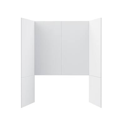 Flat 60 in. W x 90 in. H 6-Piece Glue Up Marble Alcove Tub Wall Surround in Matte White