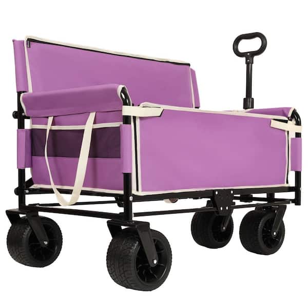 Tenleaf 6.4 cu. ft. 3-in-1 Convertible Steel Garden Cart Powered Wheelbarrow with Removable Ripstop Oxford Fabric Bin Purple