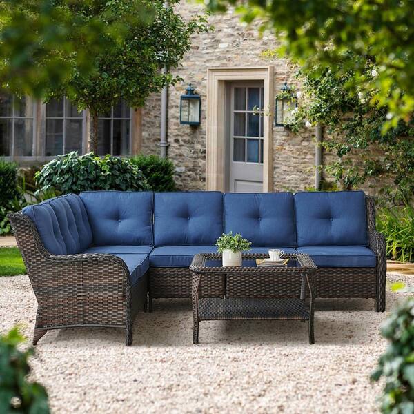 Rattan curved online corner sofa set