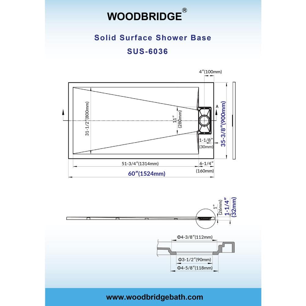White Solid Surface Low-Profile Rectangular Shower Base
