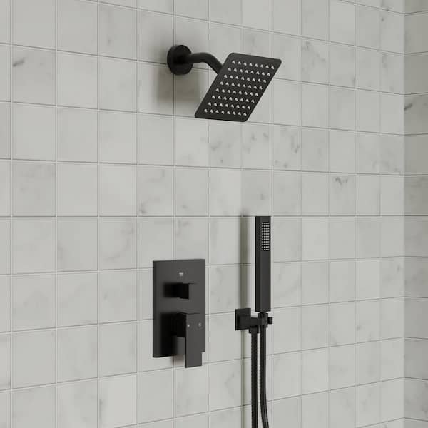 2-Spray 6 in. Wall Mount Dual and Handheld Shower Head 2.5 GPM in Matte Black (Valve Included)