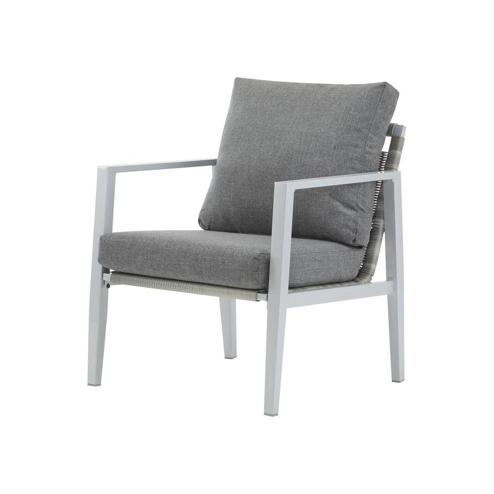 Jorns Outdoor Patio Lounge Chair with Gray Cushion, Rope Accents, Aluminum, White Plus Grey price history on PriceWatchPro