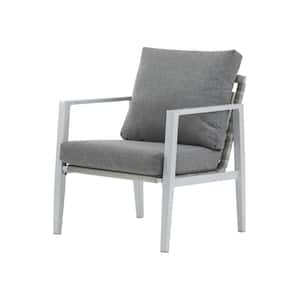 Jorns Outdoor Patio Lounge Chair with Gray Cushion, Rope Accents, Aluminum, White Plus Grey