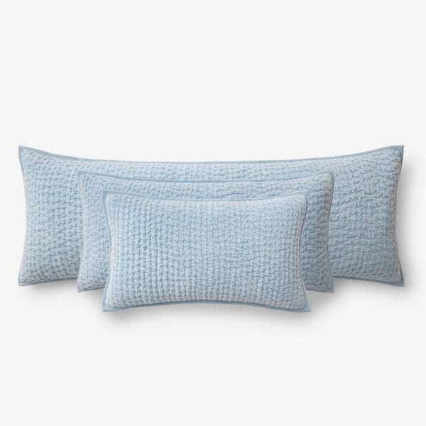 The Company Store Ophelia Velvet Decorative Light Blue 14 in. x 30 in. Throw Pillow Cover