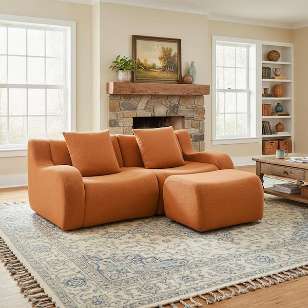 Homy Casa AURA 82.7 in. Slope Arm 2-Piece Teddy Fabric L-Shaped