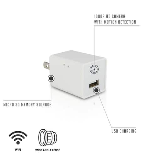 LizaCam USB Wall Plug with Hidden Wireless IP Camera Includes 32GB