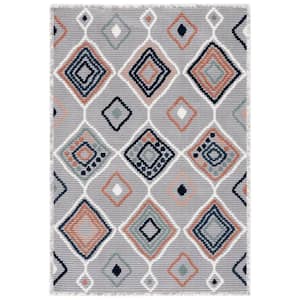 Marrakesh Gray/Blue Rust 5 ft. x 8 ft. Geometric Striped Area Rug