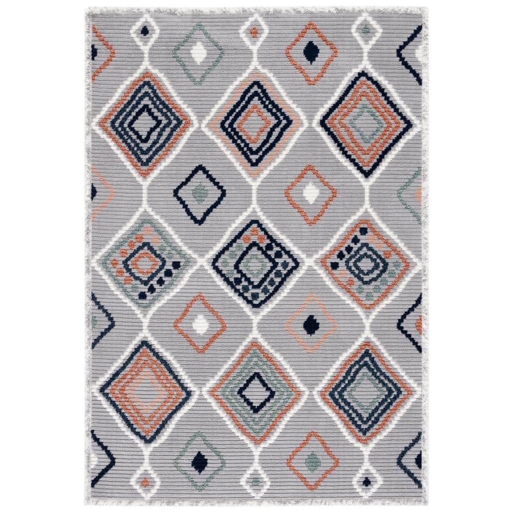 Gray and Blue Rust Synthetic Flat Woven 8' x 10' Area Rug