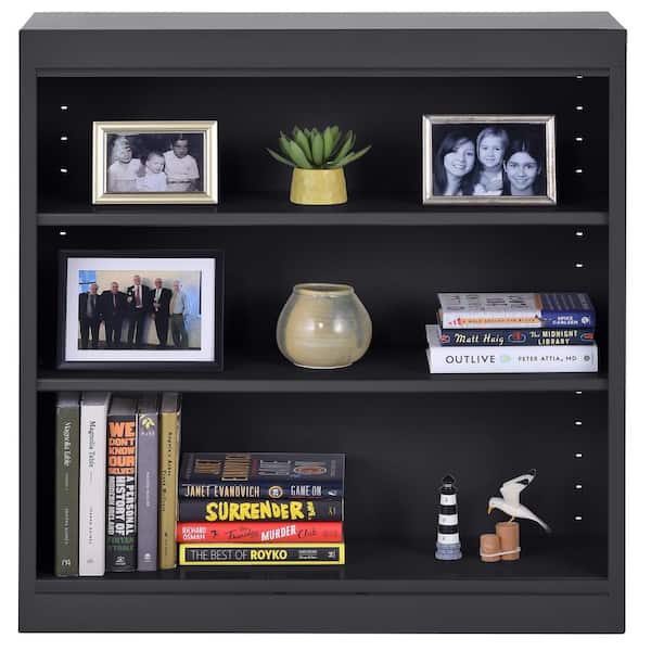 36 in. Tall Black Steel 3-Shelf Welded Standard Bookcase