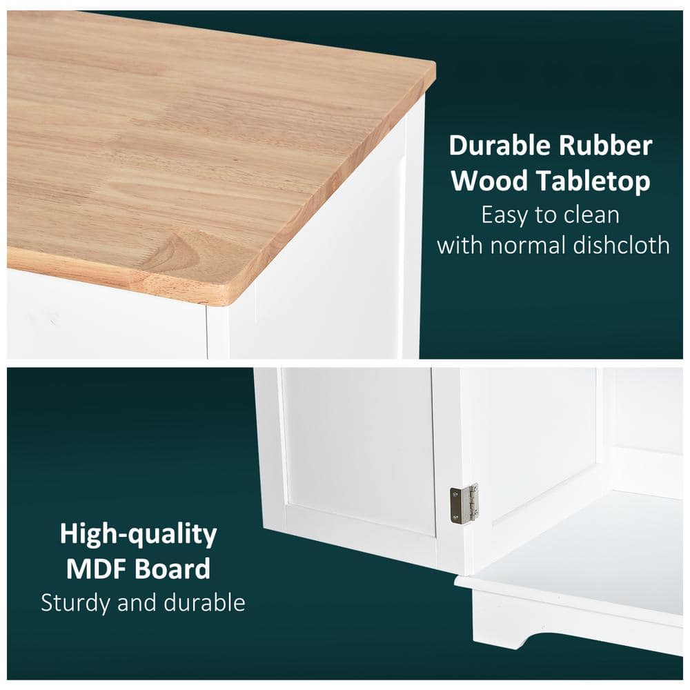 Modern White Kitchen Storage Cabinet with Adjustable Shelf and Solid Wood Top