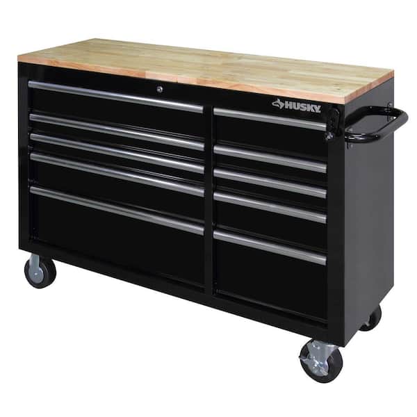 Husky - 52 in. 10-Drawer Mobile Workbench with Adjustable-Height Top, Black