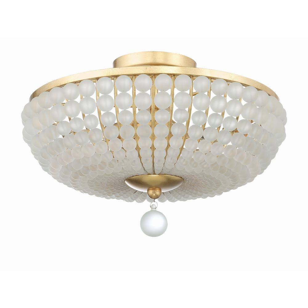 Bella Antique Gold and Frosted Glass Bead Flush Mount Ceiling Light