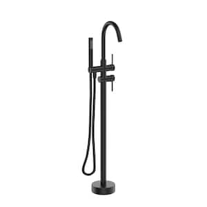 2-Handle Floor Mounted Freestanding Residentail Tub Faucet with Hand Shower in Matte Black