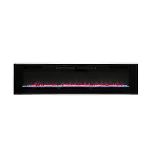 72 in. Ultra-Thin Wall Mounted and Built-In Freestanding Electric Fireplace in Black with Multi-Color Flames