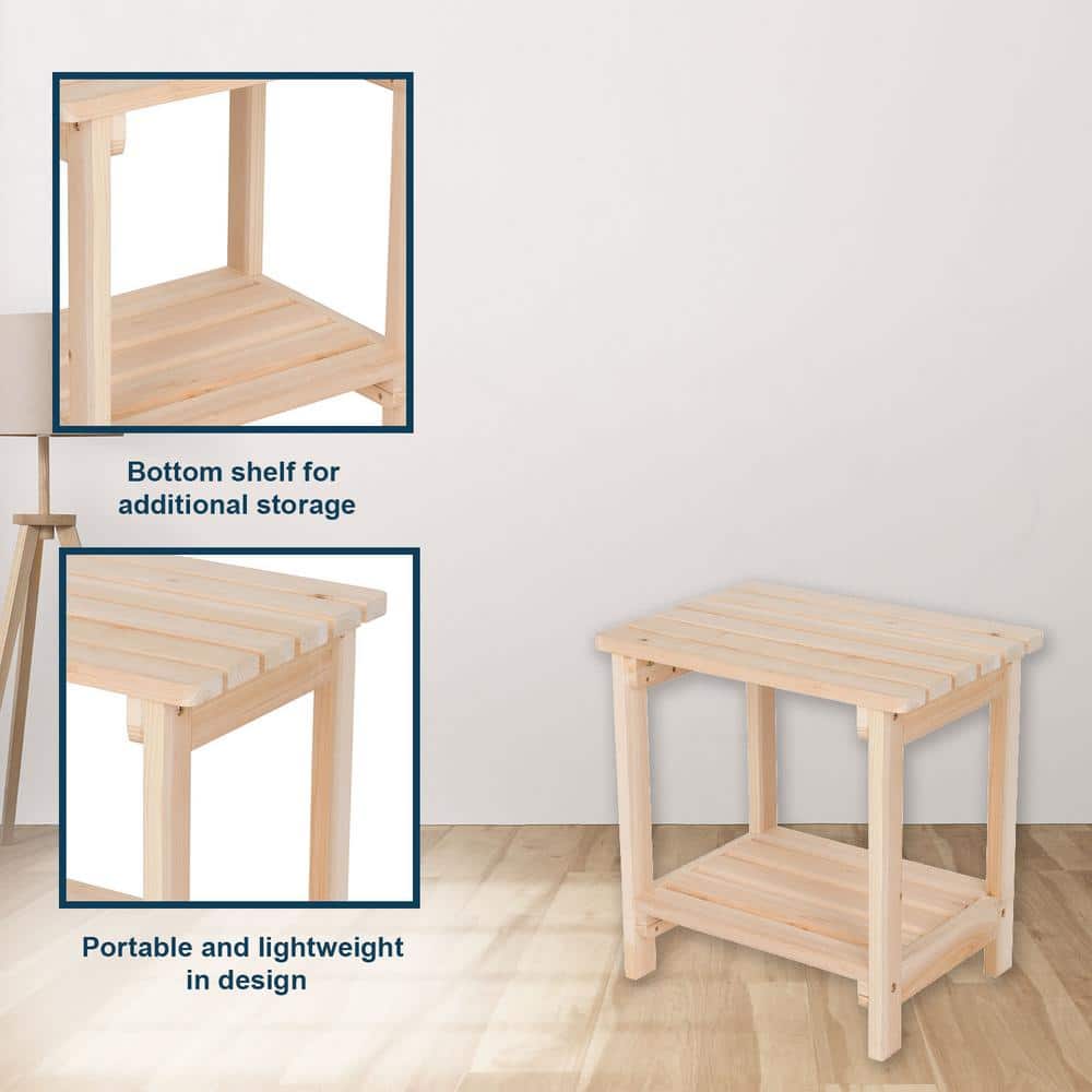 Natural Cedar Rectangular Outdoor Side Table with Shelf