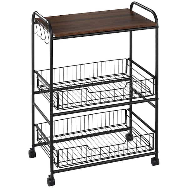 Walnut Kitchen Cart with Shelf;Wheels