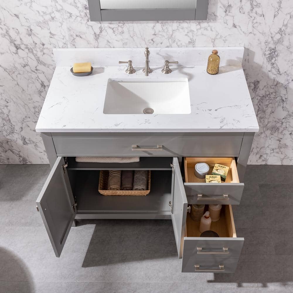 Jasper 42'' Gray Freestanding Bathroom Vanity with Carrara Top