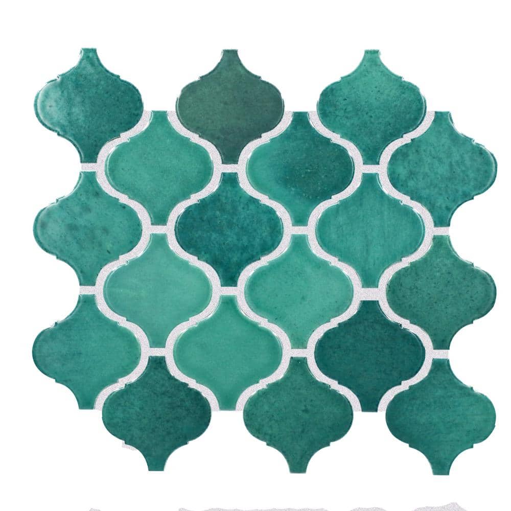 Premier Accents Allure Green Glossy 12 in. x 12 in. Glazed Ceramic Arabesqu