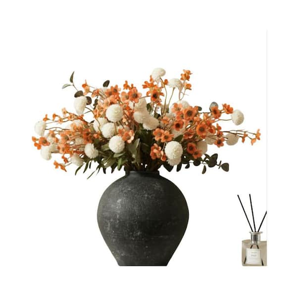 White and Orange Floral Silk 22 in. Stem 22-Piece