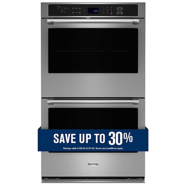 Maytag 27 in. Double Electric Wall Oven with Convection Self-Cleaning in Fingerprint Resistant Stainless Steel