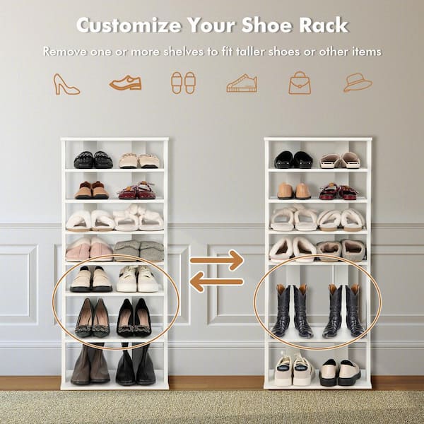 ②WWW_RACK WHAT WE WANT Costway 7-Tier 43.5 in. H 14-Pair White Double Rows Shoe Rack