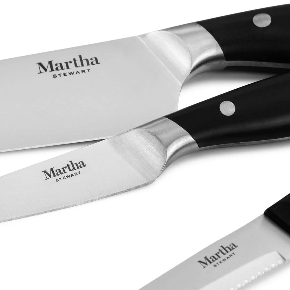 14-Piece Stainless Steel Knife Set with Black Handles and Wood Block