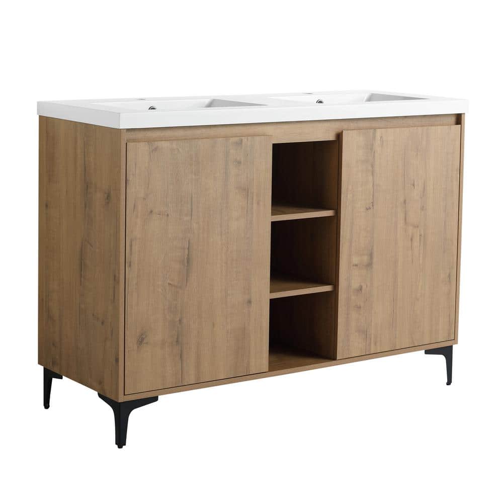 48" Imitative Oak Freestanding Double Sink Bathroom Vanity