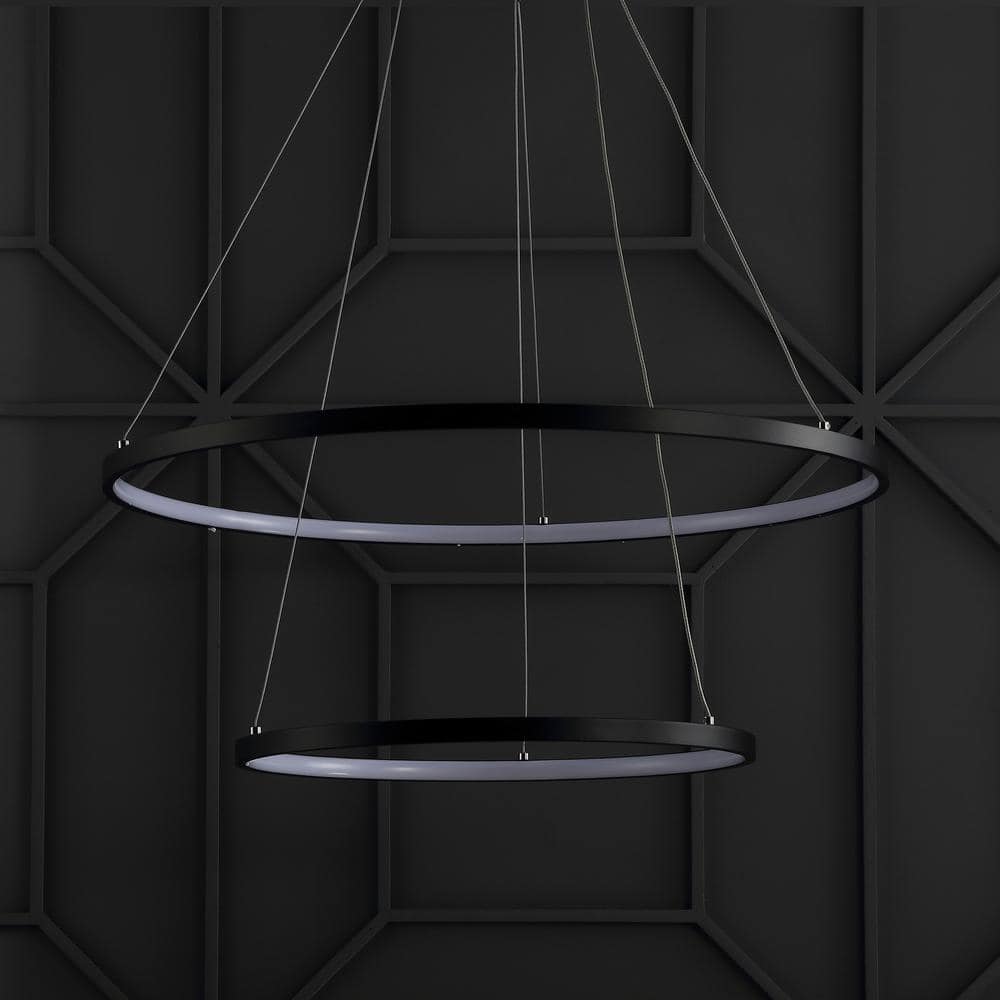 Brice 24" Matte Black Chrome-Lined Modern LED Pendant Chandelier