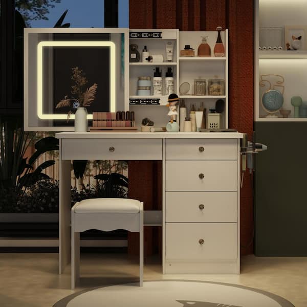 Buy Tribesigns Vanity Table Set with Lighted Mirror, Makeup Vanity Dressing  Table with 9 Cool Light Bulb, Modern Dressing Table Dresser Desk with  Drawers for Bedroom, Stool not Included (Black) Online at