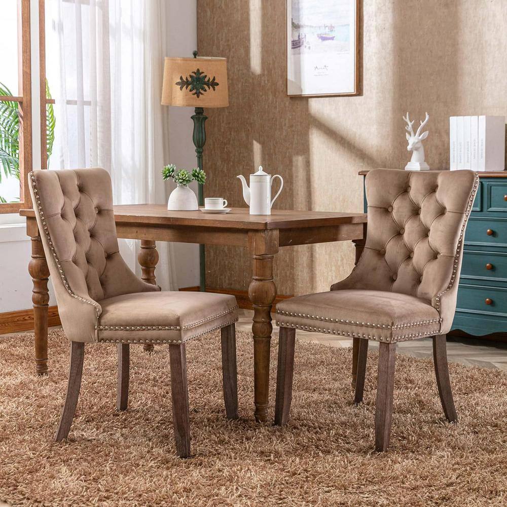 Velvet dining chairs with store wooden legs