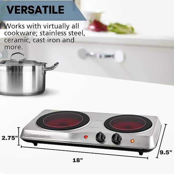 Ovente Countertop Burner Infrared Ceramic Glass Double Plate Cooktop