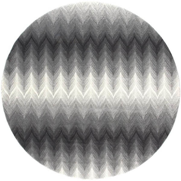 HomeRoots 8 ft. Round Gray, White Geometric Area Rug