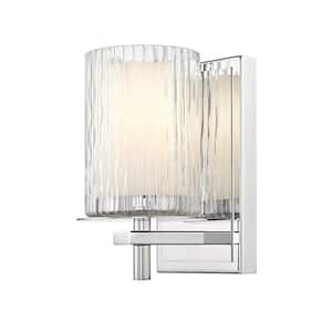 Grayson 4.75 in. 1-Light Chrome Wall Sconce with Clear - Etched Opal Glass Shade and No Bulb Included