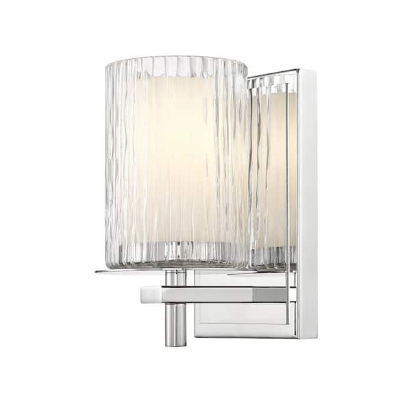 Unbranded Grayson 4.75 in. 1-Light Chrome Wall Sconce with Clear - Etched Opal Glass Shade and No Bulb Included
