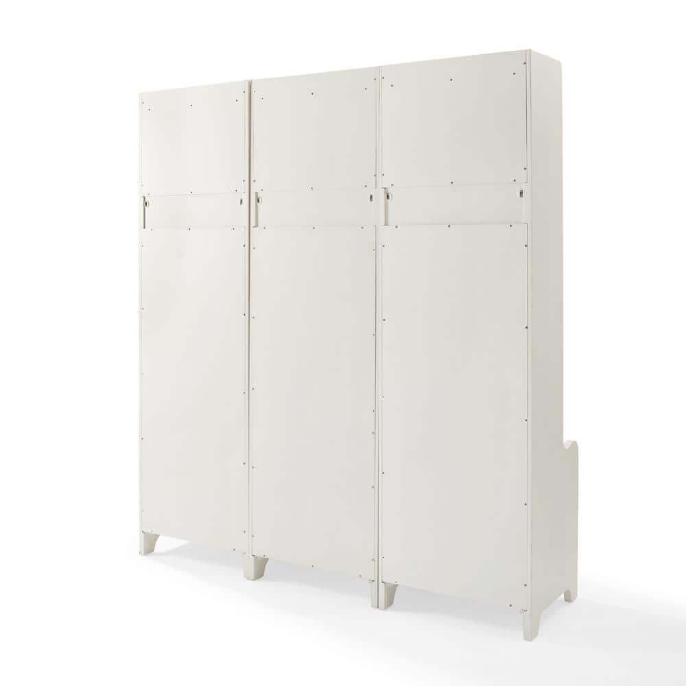 Distressed White Birch 3-Piece Hall Tree Coat Rack Bench