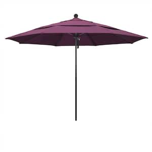 11 ft. Black Aluminum Commercial Market Patio Umbrella with Fiberglass Ribs and Pulley Lift in Iris Sunbrella