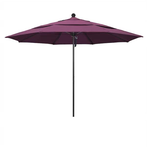 California Umbrella 11 ft. Black Aluminum Commercial Market Patio Umbrella with Fiberglass Ribs and Pulley Lift in Iris Sunbrella