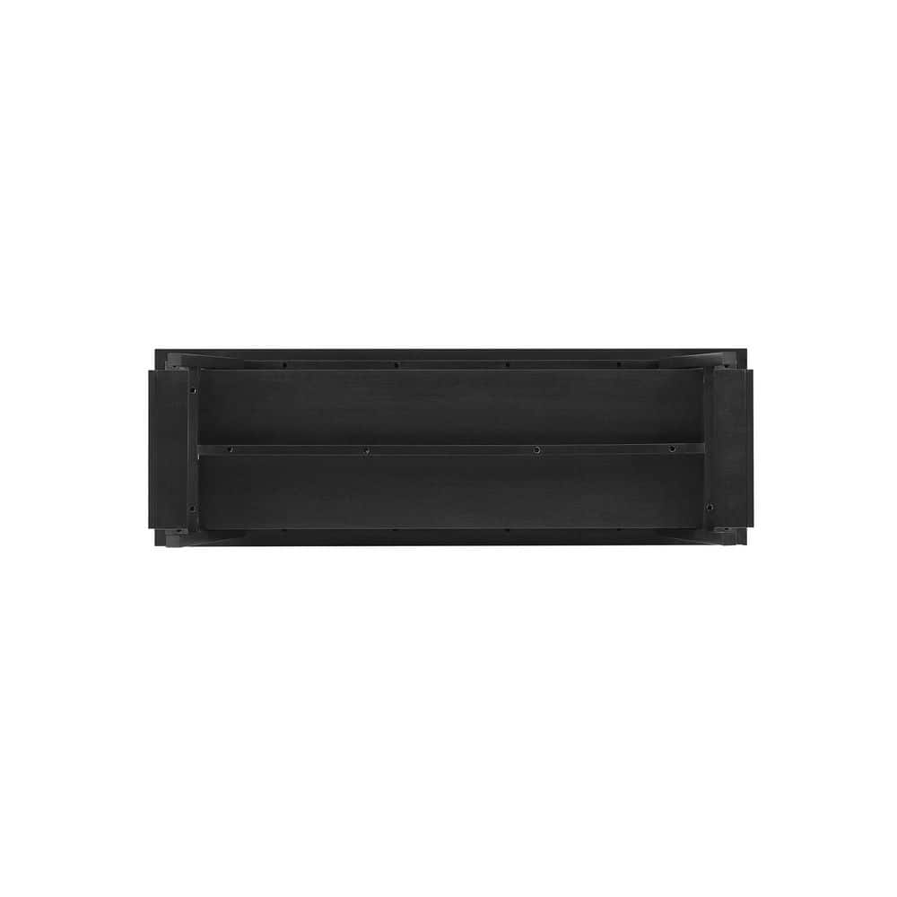Black Solid Wood Japandi TV Stand with Open Shelving, 47 Inch