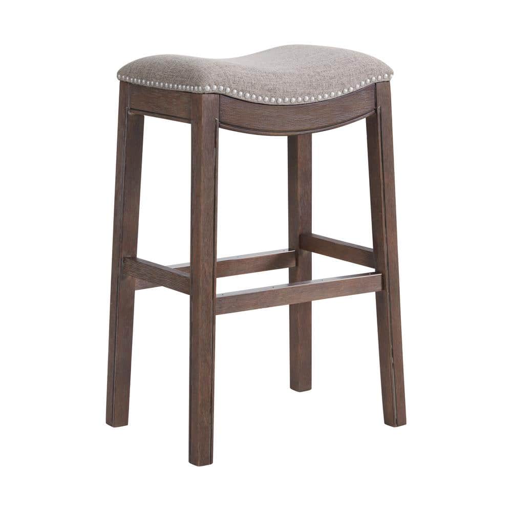 Dark Brown Backless Saddle Wood Bar Stools, Set of 2