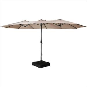 15 ft. Steel Patio Double Sided Market Umbrella with Base in Beige