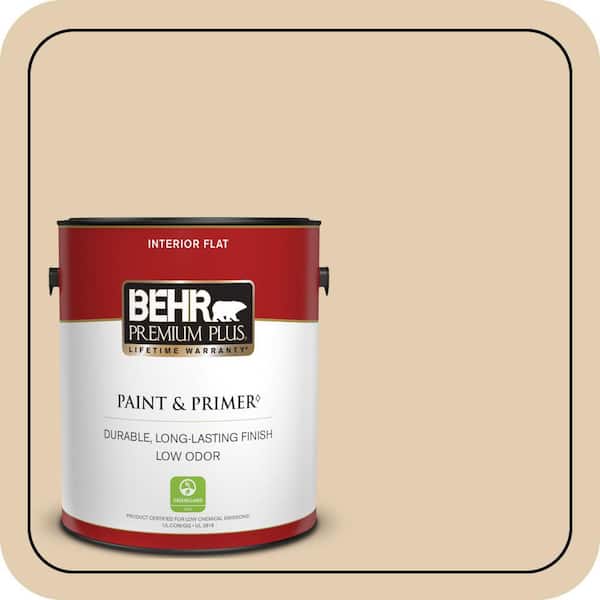 BEHR PREMIUM PLUS 1 gal. Home Decorators Collection #HDC-AC-09 Concord Buff Flat Low Odor Interior Paint & Primer