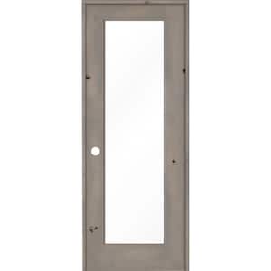 32 in. x 96 in. Rustic Knotty Alder Right-Hand Full-Lite Clear Glass Grey Stain Solid Wood Single Prehung Interior Door